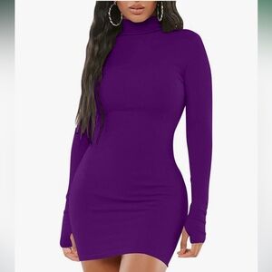 Mock Neck Purple Long Sleeve Dress